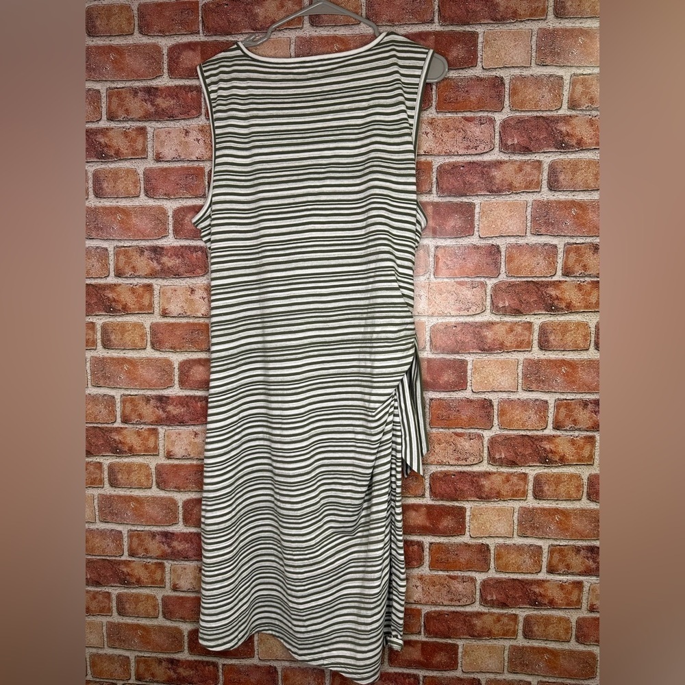 Cotton Striped faux wrap Side Tie green sleeveless Midi Shift Dress 2x petite - Picture 2 of 7